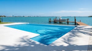 Waterfront pool on a Miami barrier island near Biscayne Bay