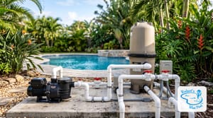 Miami backyard pool with equipment pad and pump in the background
